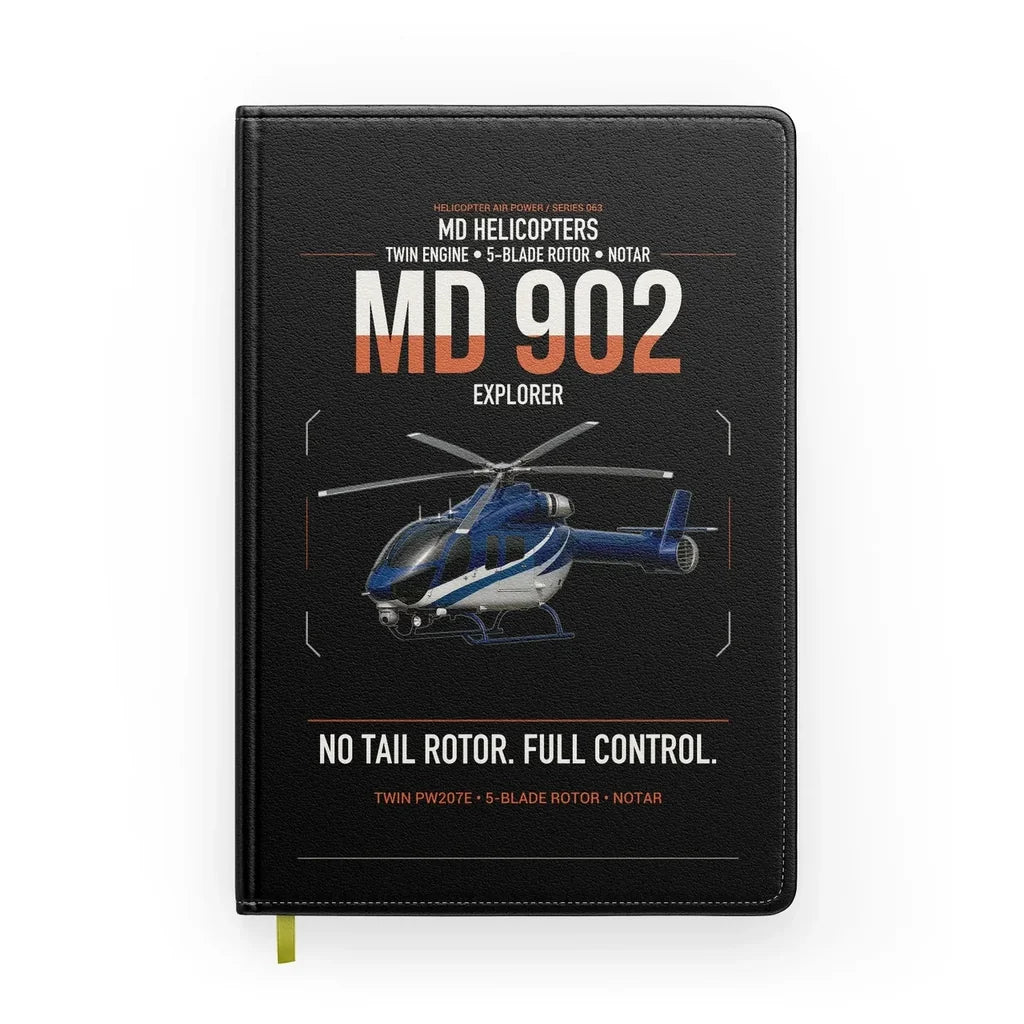 MD Helicopters MD 902 Explorer design on black notebook