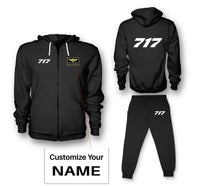 Thumbnail for Boeing 717 Flat Text aviation design on soft cotton blend zipped hoodie and sweatpants set.