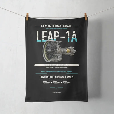CFM LEAP-1A design on black towel