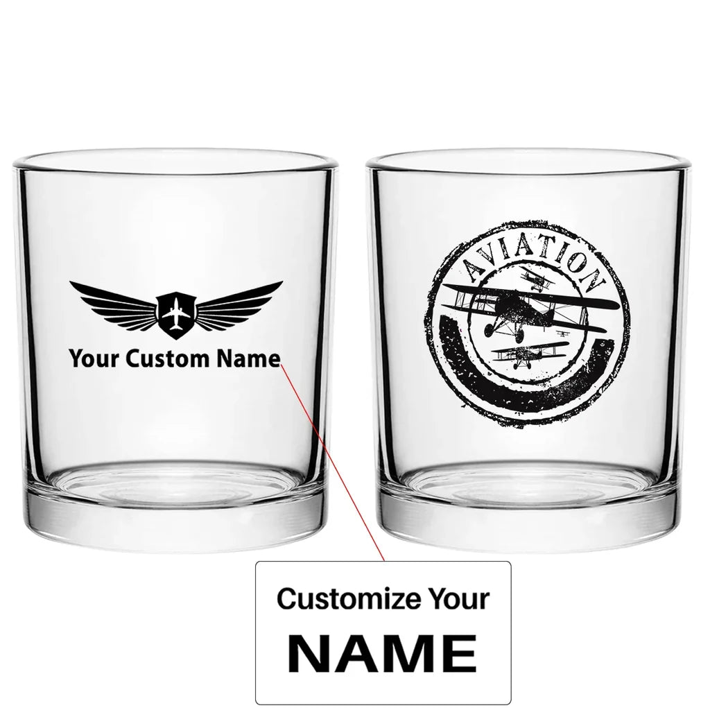 Aviation Lovers aviation design on whiskey glass, special-edition crystal cut.