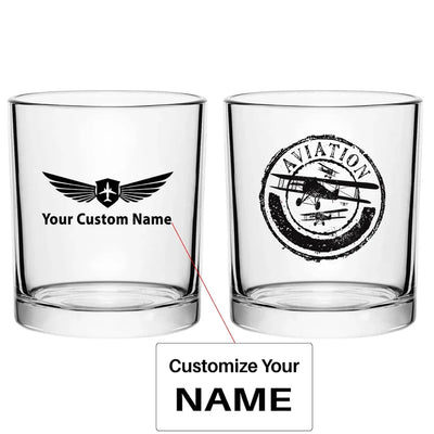Aviation Lovers aviation design on whiskey glass, special-edition crystal cut.