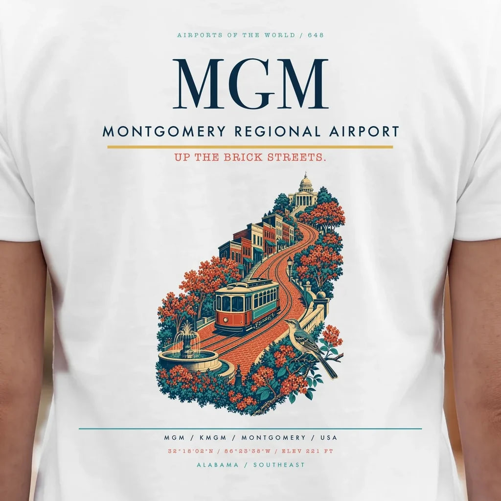 Montgomery Regional Airport (MGM) double-side t-shirt design close-up cover