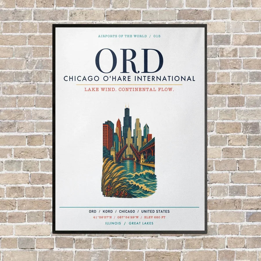 Chicago O'Hare International Airport ORD vertical canvas print - framed - white background