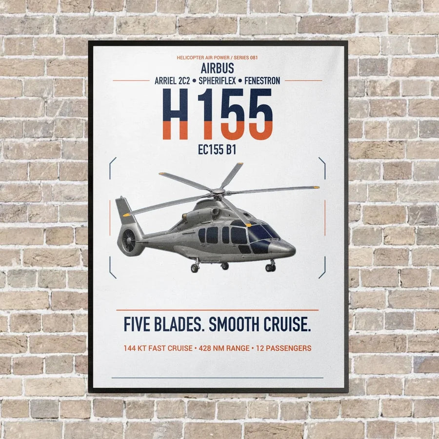 Airbus H155 EC155 B1 vertical canvas print - framed - white background