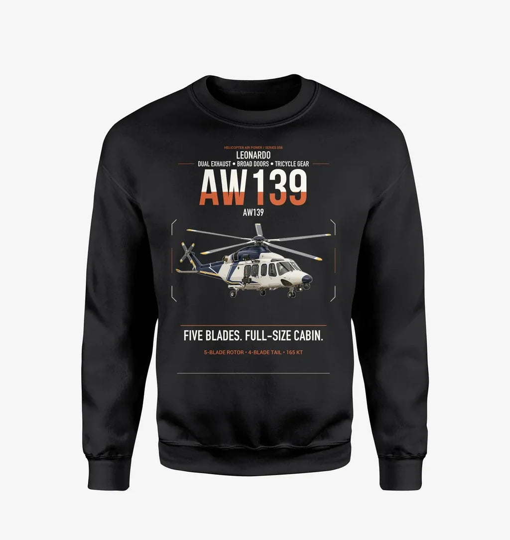 Leonardo AW139 design on black sweatshirt