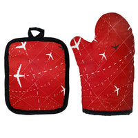 Thumbnail for Travelling with Aircraft (Red) Kitchen Glove & Holder aviation design on durable fabric with insulated lining kitchen glove holder.