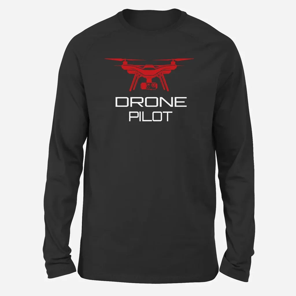 Drone Pilot Long-Sleeve aviation design printed on soft cotton long-sleeve T-shirt.