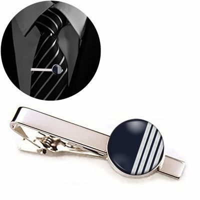 Side view of Special Silver Pilot Epaulettes 4 Lines aviation tie clip in stainless steel, polished finish.