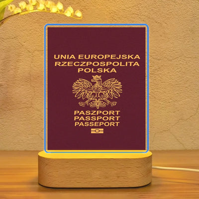 Polish Passport aviation design on premium acrylic with LED night lamp.