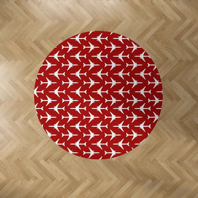 Perfectly Sized Seamless Airplanes Red Carpet & Floor Mats (Round) aviation design on durable carpet pile with non-slip backi.