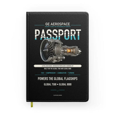 PASSPORT design on black notebook