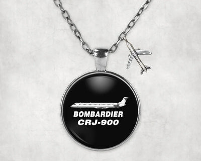Bombardier CRJ-900 aviation necklace, stainless steel body with engraved detail.