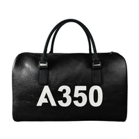 Thumbnail for Airbus A350 Flat Text aviation leather travel bag in full-grain leather.