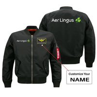 Thumbnail for Aer Lingus Airlines aviation design with custom name embroidered on black bomber jacket