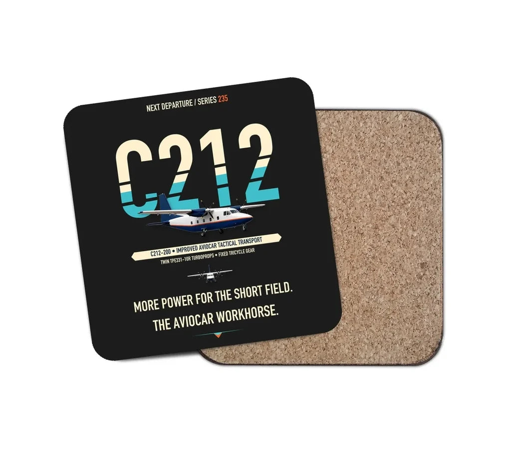 CASA C-212-200 Aviocar design on black 1 piece coaster