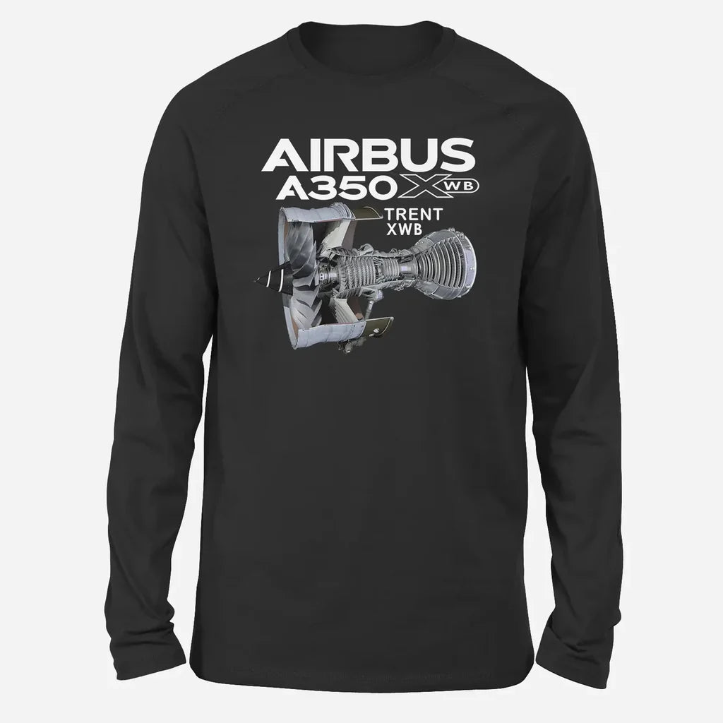 Airbus A350 & Trent Wxb Engine Long-Sleeve aviation design printed on soft cotton long-sleeve T-shirt.