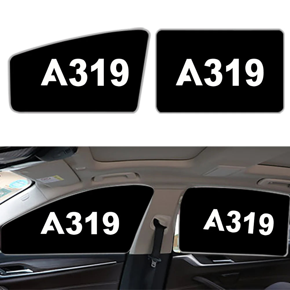 Airbus A319 Flat Text Car Sun Shade (Side window) aviation design on reflective polyester car side window sun shade.