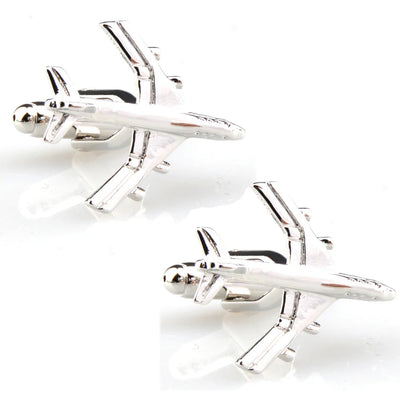 Airplane Shaped (4) aviation-themed cuff links, polished metal.