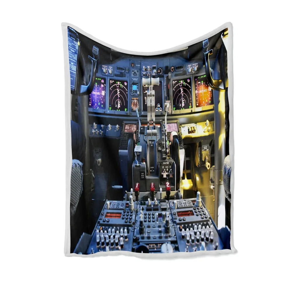 Boeing 737 Cockpit Bed Blankets & aviation print on soft fleece blanket.