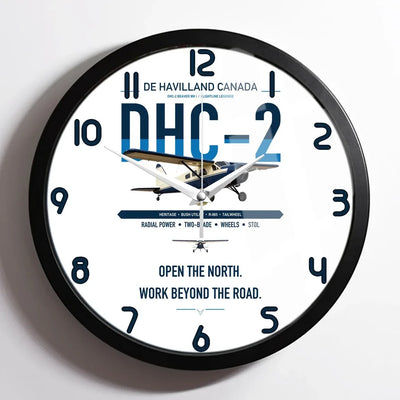 DHC-2 Beaver Mk I design on white framed wall clock