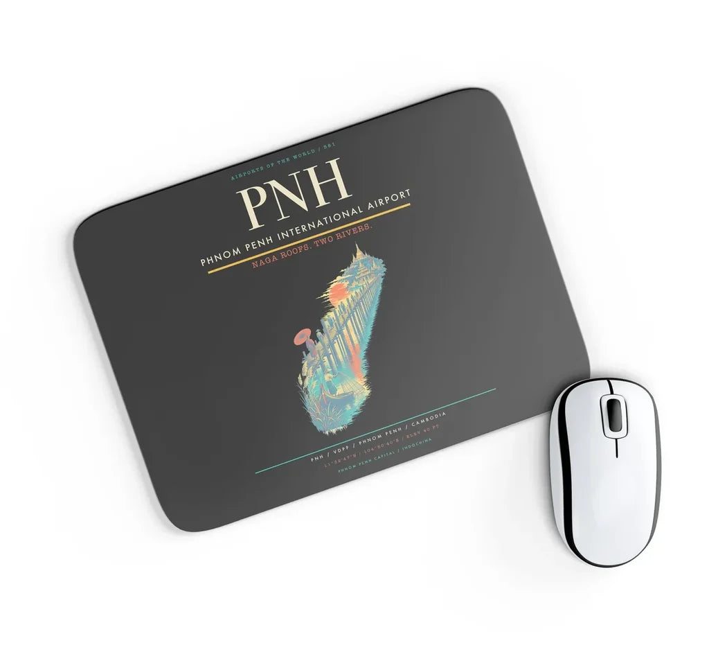 Phnom Penh International Airport (PNH) design on black rectangle mouse pad