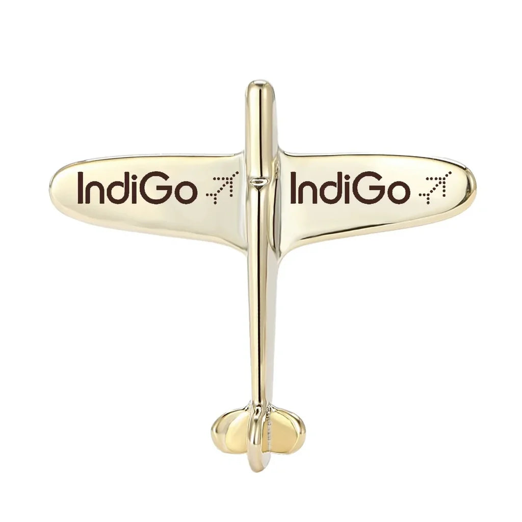 Indigo Airlines Airplane Shape aviation-themed airplane-shape brooch, polished alloy.
