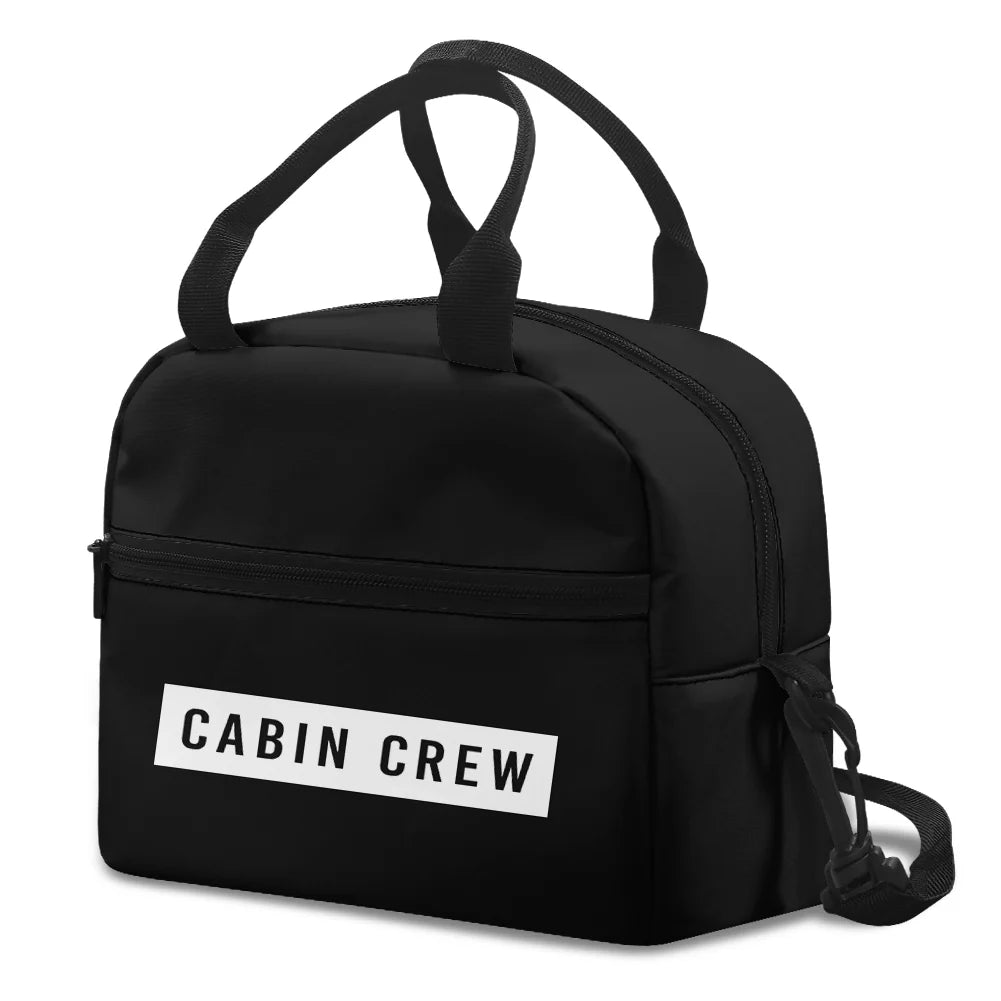 Cabin Crew Text aviation print lunch bag, insulated polyester.