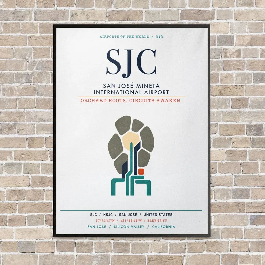 San José Mineta International Airport SJC vertical canvas print - framed - white background