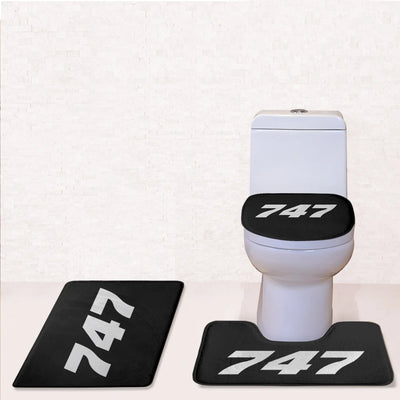 Boeing 747 Flat Text Toilet Seat Cover Three-piece aviation print on soft fabric toilet seat cover set.