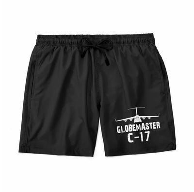 GlobeMaster C-17 & Plane aviation design on quick-dry polyester swim trunks.