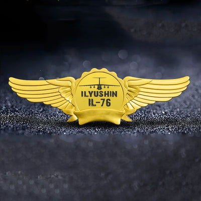 ILyushin IL-76 & Plane aviation badge in polished metal.