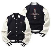 Thumbnail for Airplane Shape Aviation Alphabet Baseball Style aviation design printed on two-tone shell with ribbed cuffs baseball jacket.