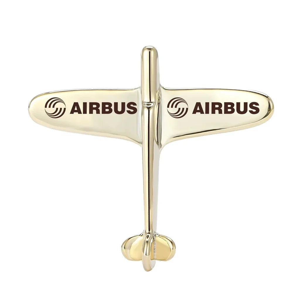 Side view of AIRBUS Airplane Shape aviation airplane-shape brooch in polished alloy, polished finish.