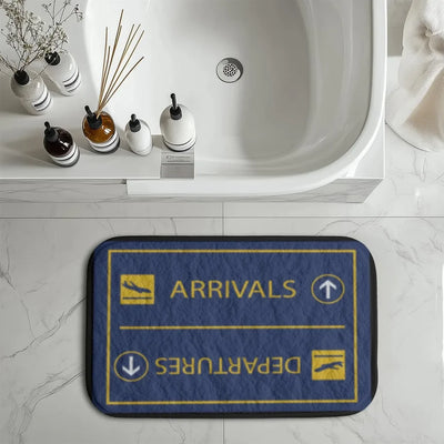Arrival & Departures 7 aviation print bath mat, soft absorbent fabric with non-slip backing.
