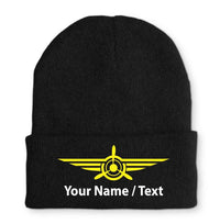 Thumbnail for Custom Name & Badge (3) Embroidered aviation embroidery on soft knit fabric beanie.