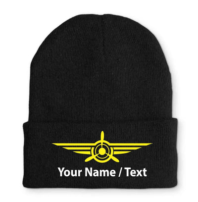 Custom Name & Badge (3) Embroidered aviation embroidery on soft knit fabric beanie.