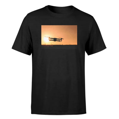 Amazing Drone in Sunset aviation design printed on soft cotton image-print T-shirt.