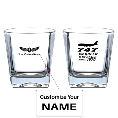 Boeing 747 - Queen of the Skies (2) aviation design on whiskey glass, crystal-clear premium glassware.