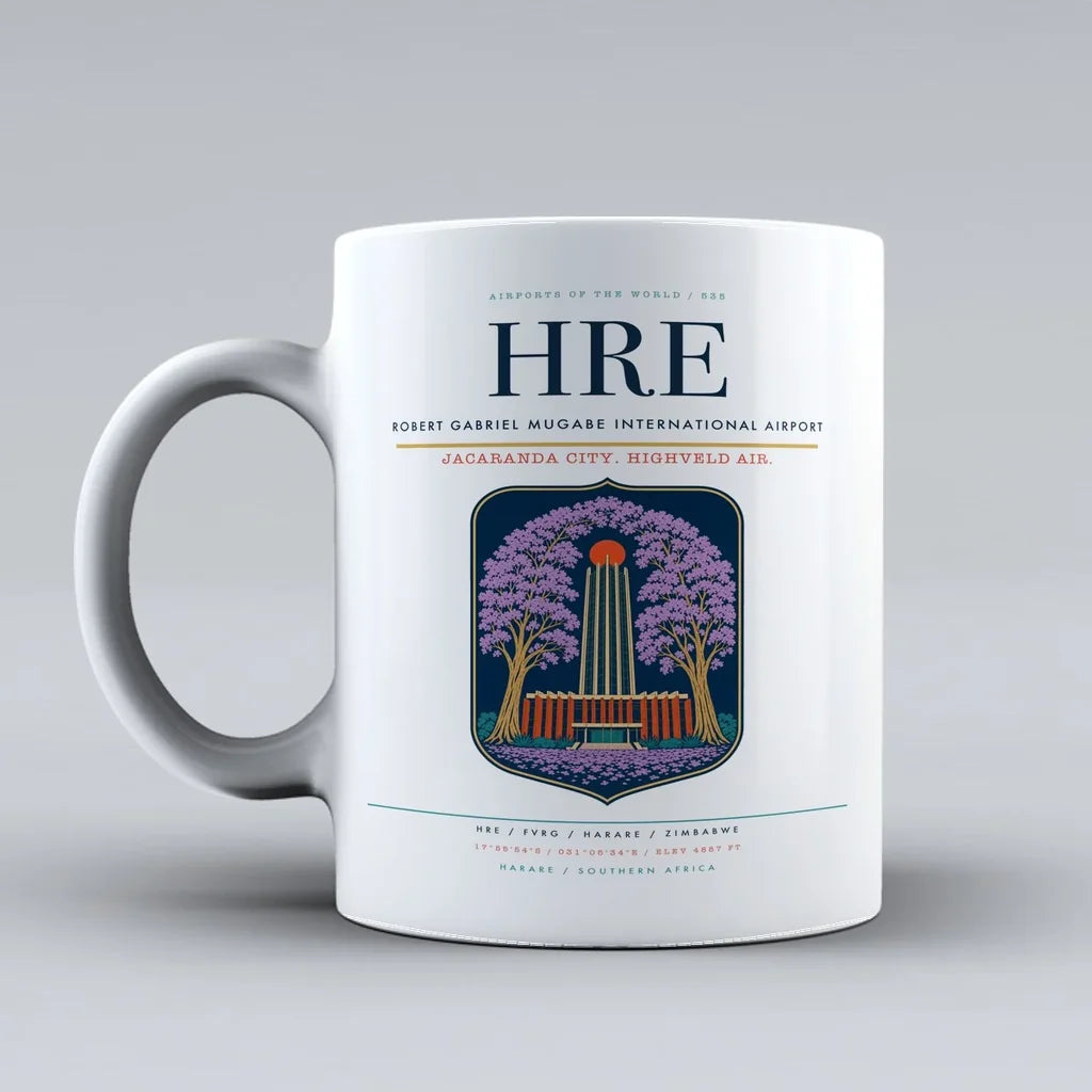 Gabriel Mugabe International Airport HRE Mug design on white robert