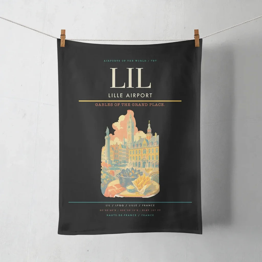 Lille Airport (LIL) design on black towel