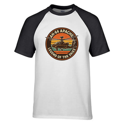 Retro Apache AH-64 aviation design printed on soft cotton raglan T-shirt.