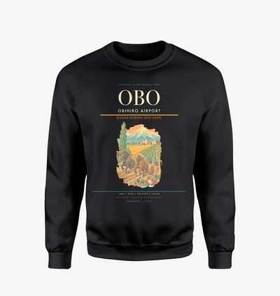 Obihiro Airport (OBO) design on black sweatshirt
