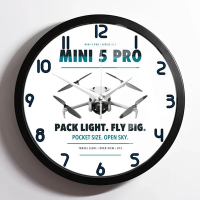 DJI Mini 5 Pro design on white framed wall clock