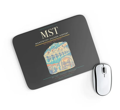 Maastricht Aachen Airport (MST) design on black rectangle mouse pad