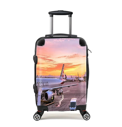 Airport Photo During Sunset Cabin Size aviation design luggage, durable shell construction.