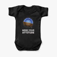 Thumbnail for Mind Your Attitude aviation print on kids gentle cotton bodysuit.