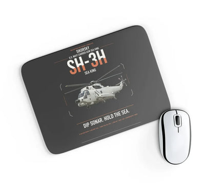 Sikorsky SH-3H Sea King design on black rectangle mouse pad