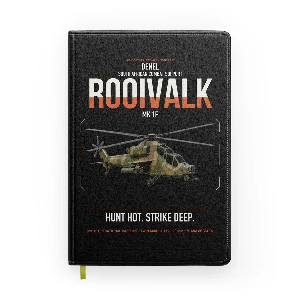 Denel Rooivalk Mk 1F design on black notebook