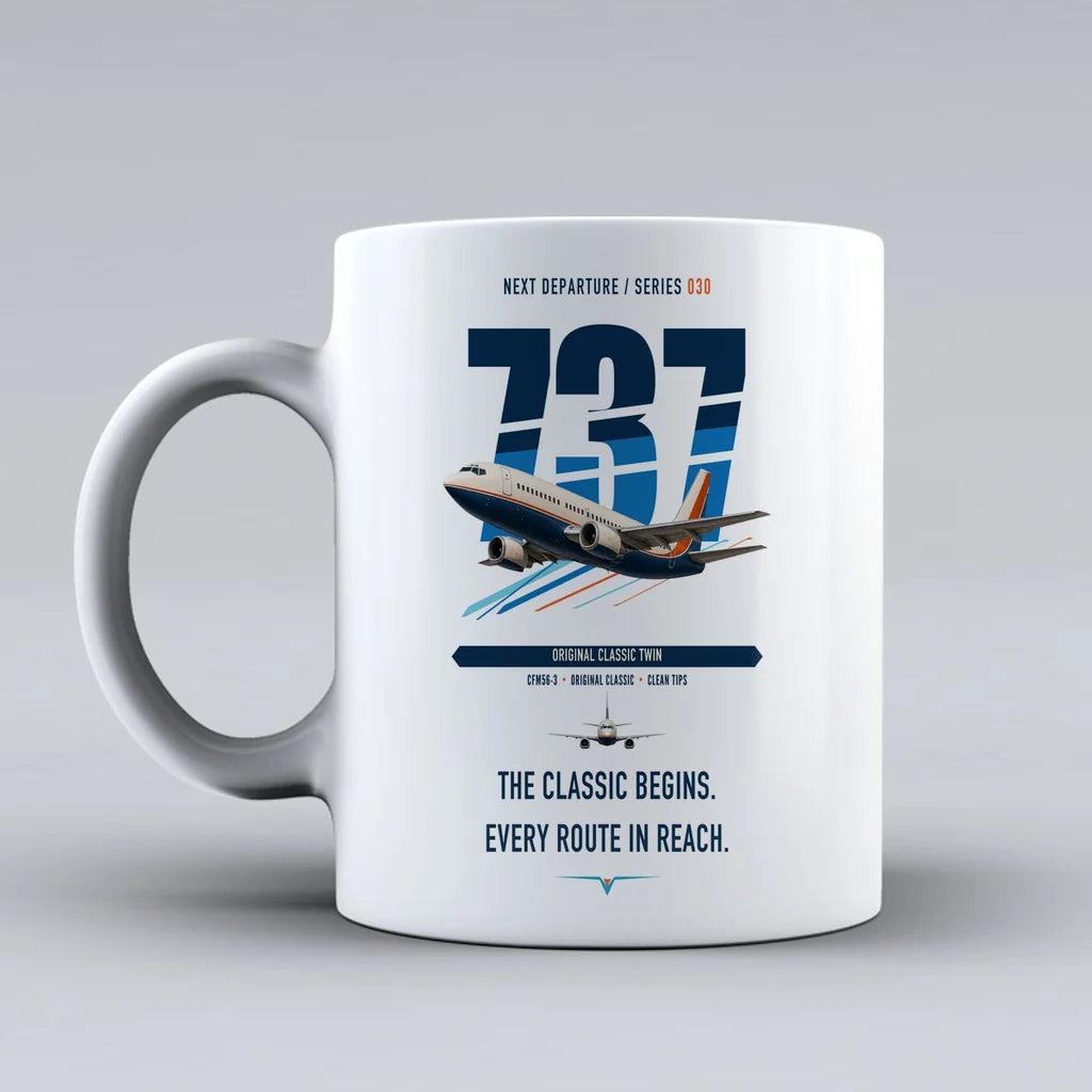 Boeing 737-300 Classic double-side print on white ceramic mug