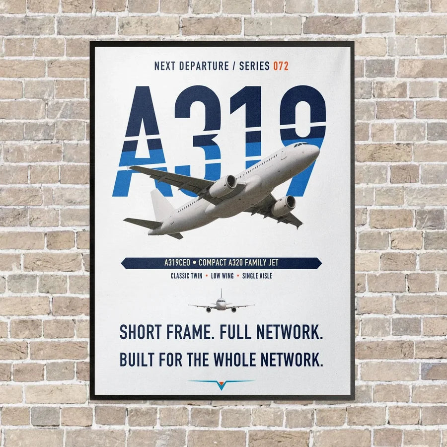 Airbus A319ceo vertical canvas print - framed - white background
